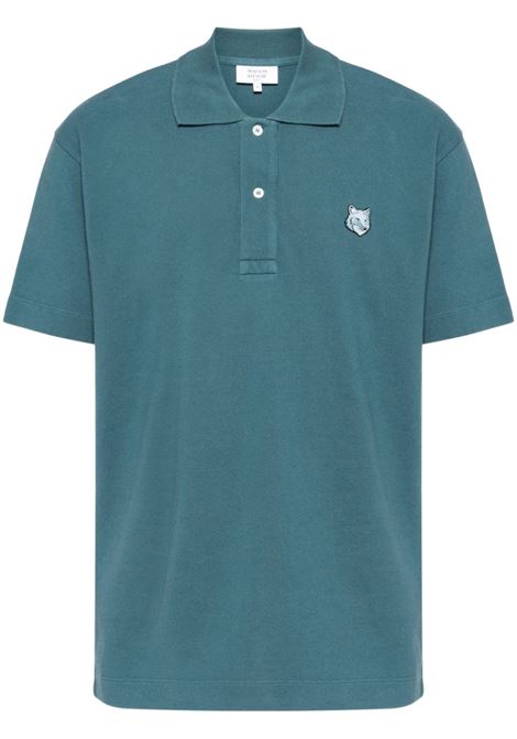 Polo con patch fox in blu Maison kitsuné - uomo MAISON KITSUNÉ | MM00210KJ7010P446